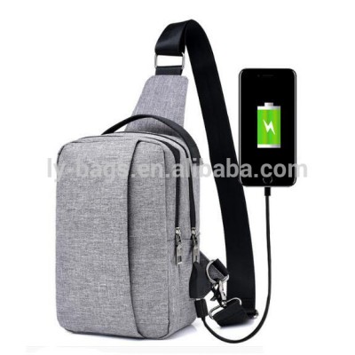 Hot sell custom logo men chest bag lrisure polyester outdoor travel bike men bag chest with usb port